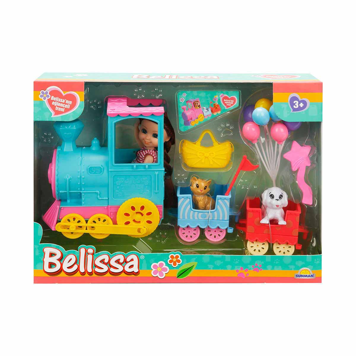 Set Papusa Belissa Trenul si Animalute, Bleu