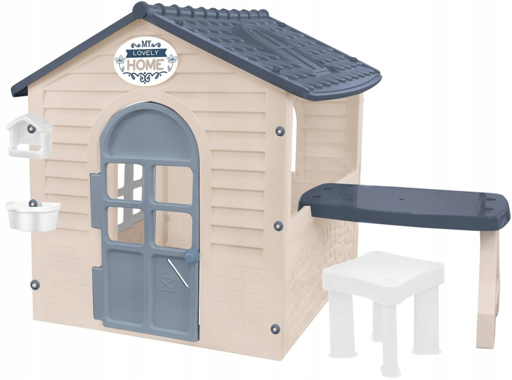 Casuta Joaca Mochtoys Exterior cu Masuta, Gri - imagine 2