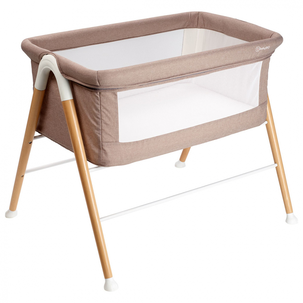 Patut BabyGo Goodnight Beige, Cadru Lemn - imagine 6