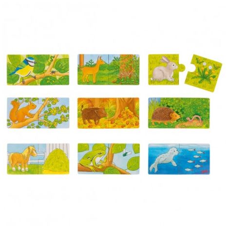 Set Puzzle Goki Ce mănâncă animalele | Lemn