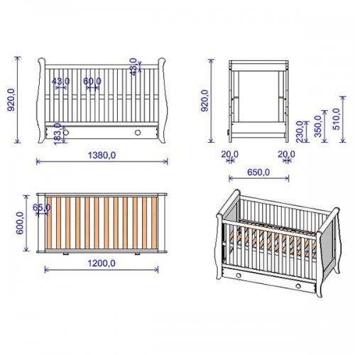 Patut copii lemn Mira 120x60 Alb cu sertar - Hubners - imagine 5