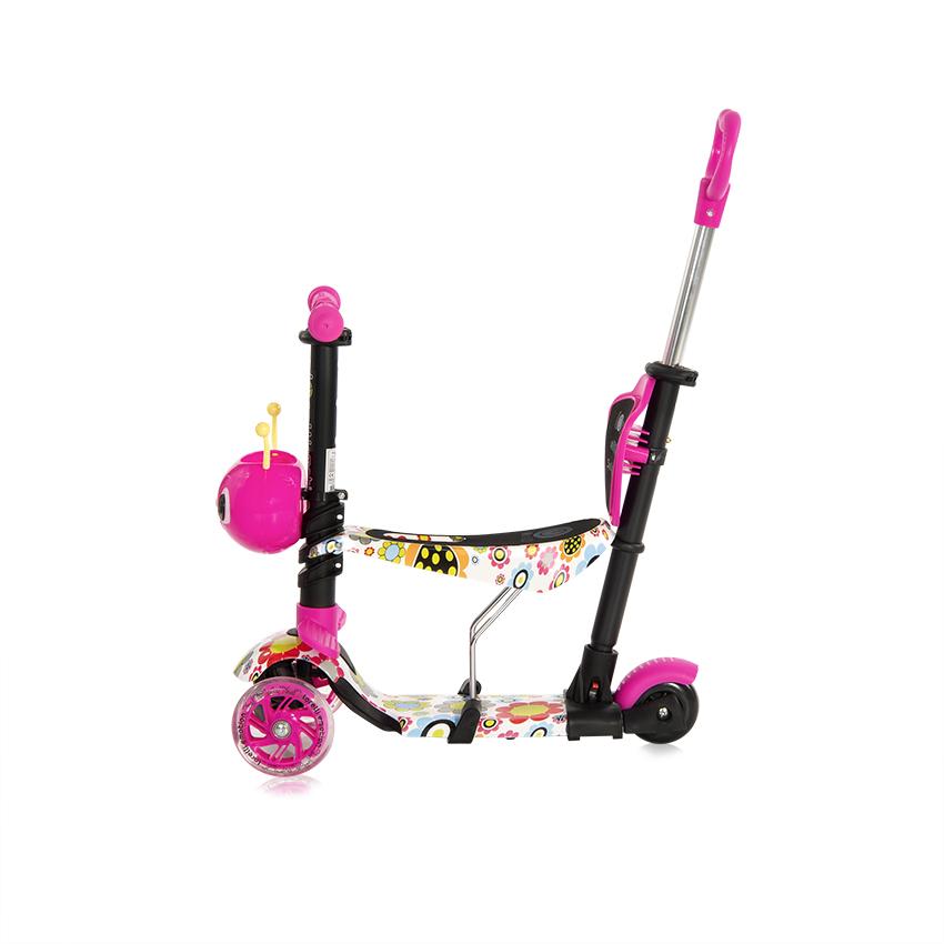Trotineta Lorelli Pink Flowers 3 Roți LED, Scaun și Mâner - imagine 2