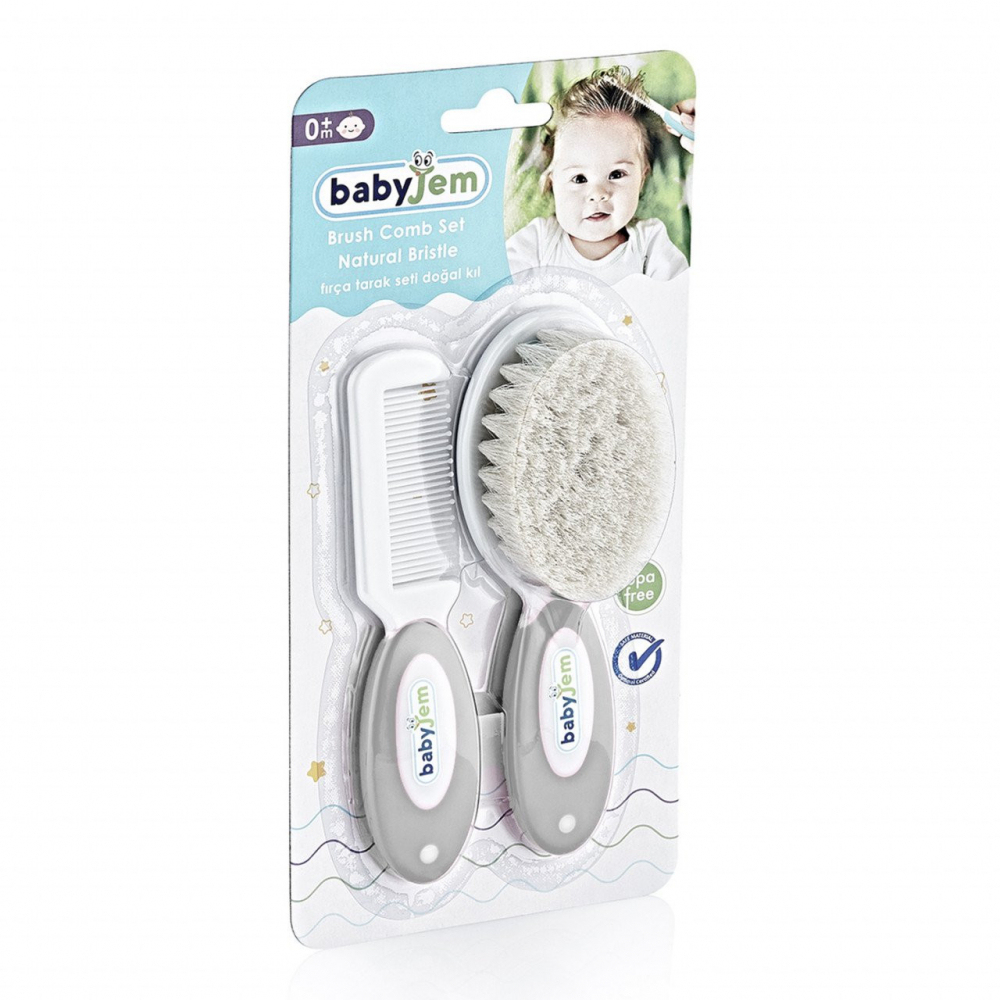 Set Pieptăn și Perie BabyJem Peri Naturali Gri - imagine 2