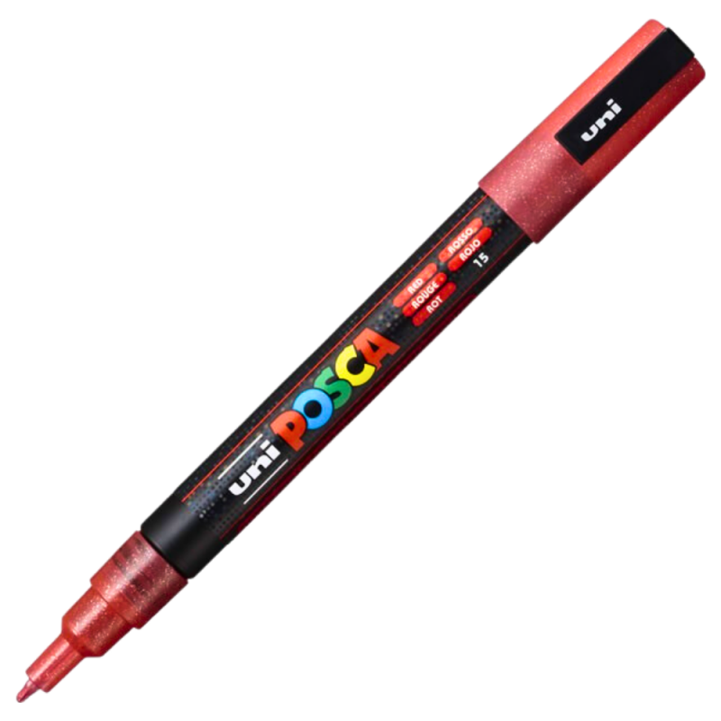 Marker Posca PC-3M Glitter Roșu cu Vârf Fin