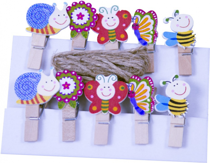 Set 10 carlige din lemn cu flori Colorart
