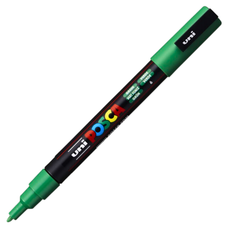 Marker Posca PC-3M Verde, Vârf Fin, Multisuprafață
