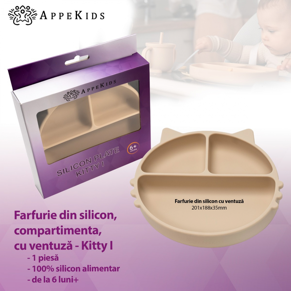 Farfurie AppeKids Silicon Beige cu Ventuza - imagine 3