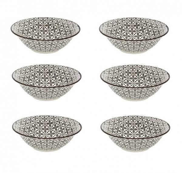 Set 6 Boluri Portelan Supă, 500ml, Bej cu Negru