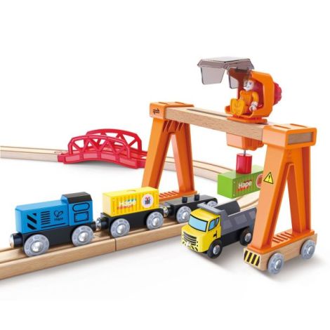 Hape Port cu Trenuri - Jucarie Educativa din Lemn - imagine 6
