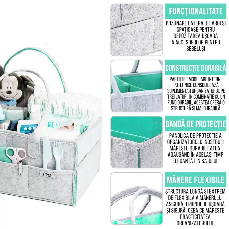 Organizator Scutece SIPO, 8 Buzunare, Mint - imagine 3