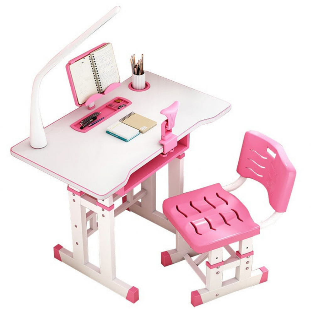 Birou Novokids Premium cu lampă inclusă - Roz/Alb - imagine 2