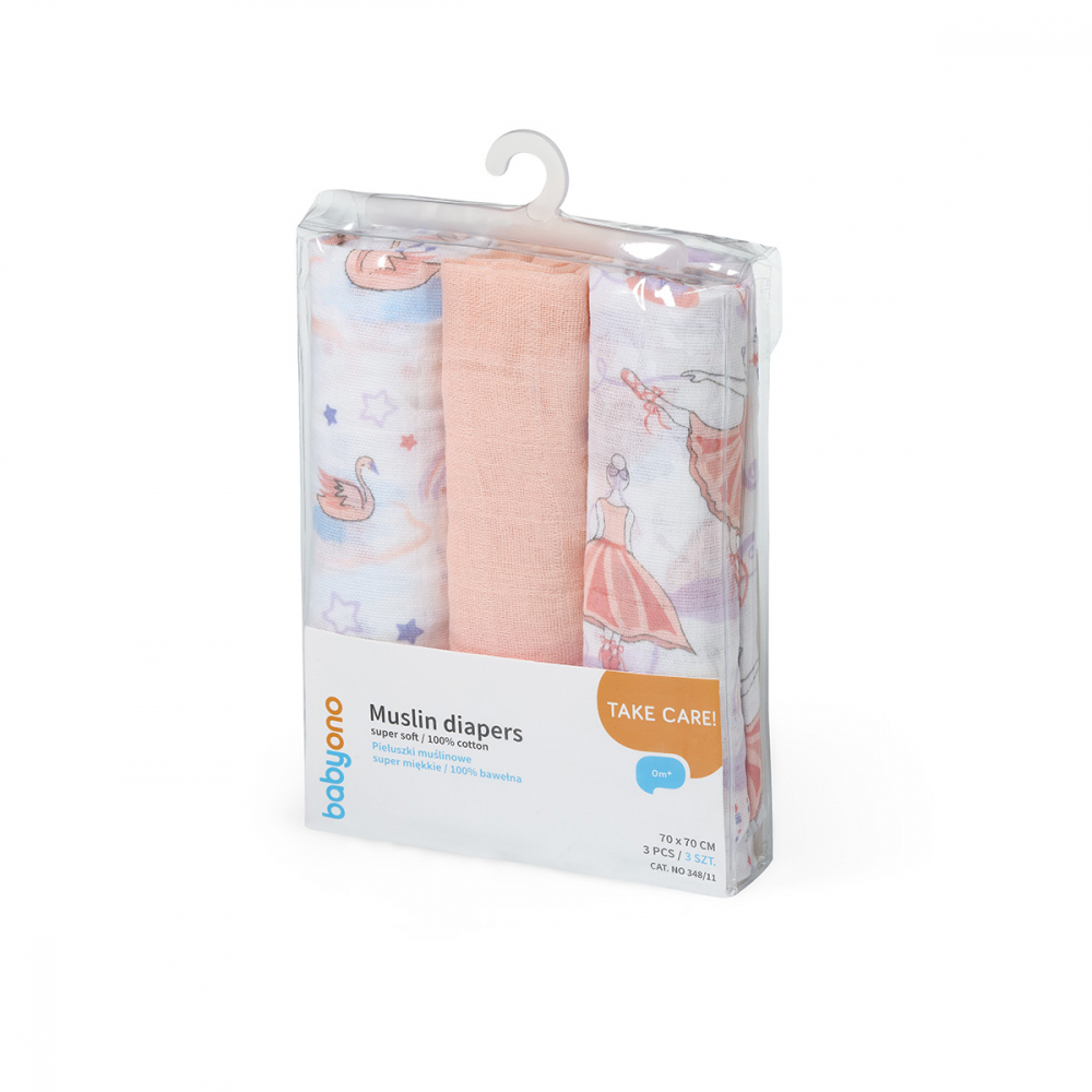 Set 3 scutece Babyono muselină, Soft Pink - imagine 6