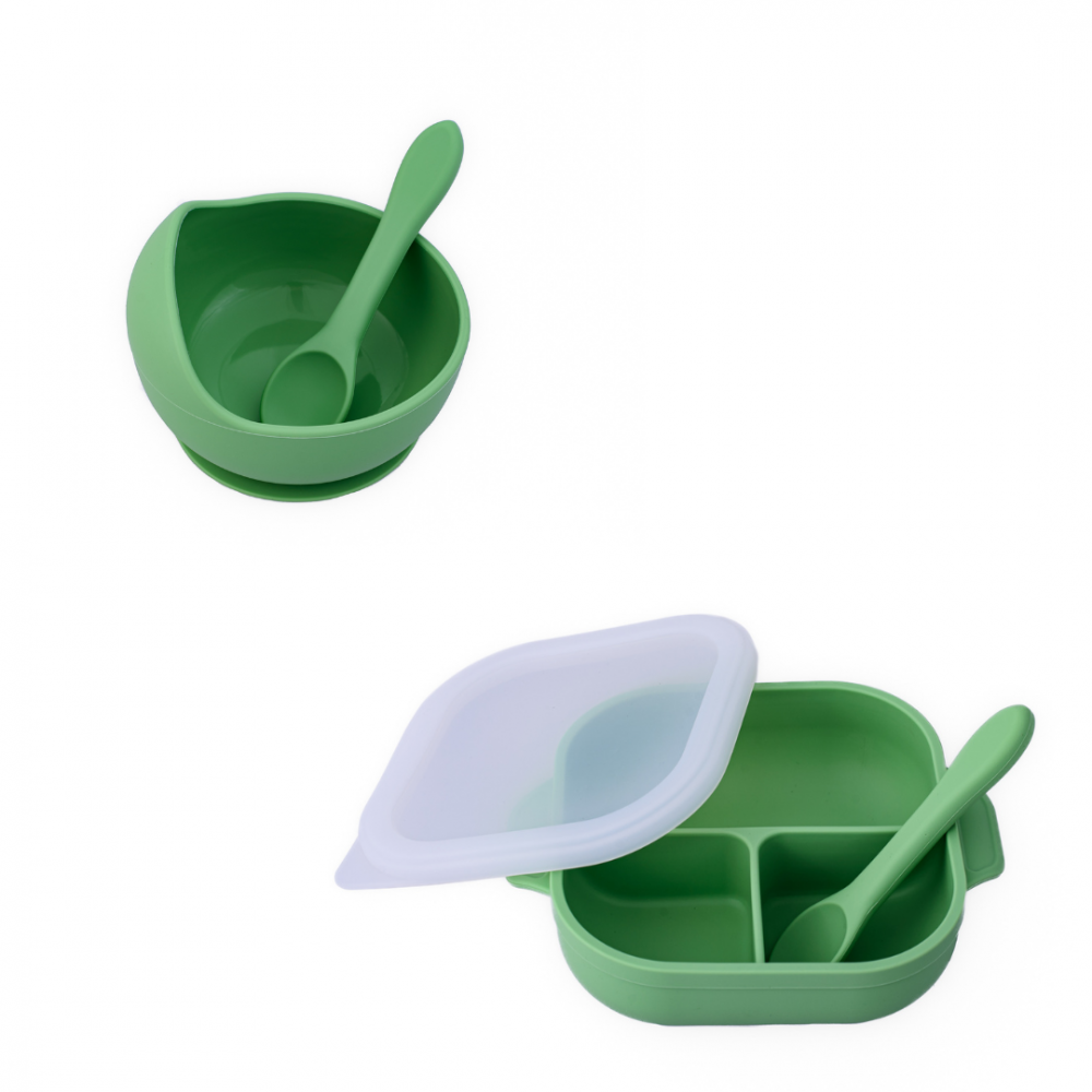 Set Masa Bebelusi Oaki, Silicon cu Ventuza, Verde Pal - imagine 7