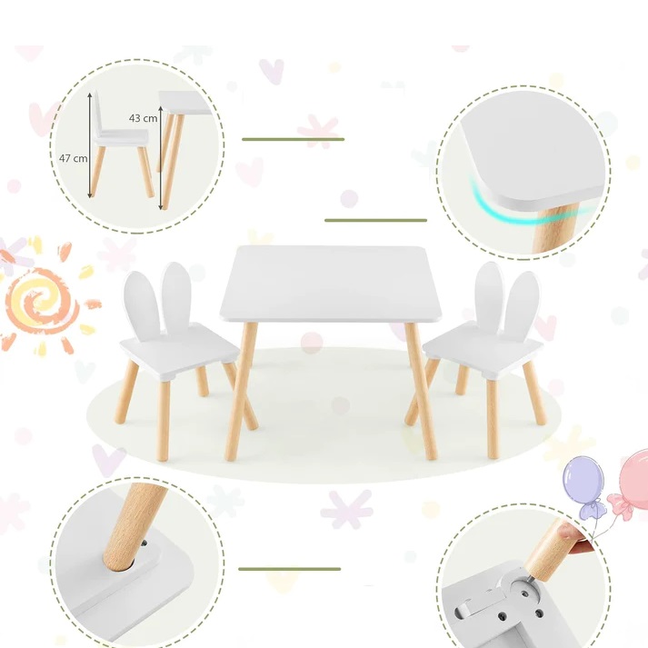 Set Masă și Scaune Copii Ginger Home, Alb - imagine 2