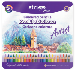 Creioane Colorate Strigo ARTIST, 24 Culori, Cutie Metalică