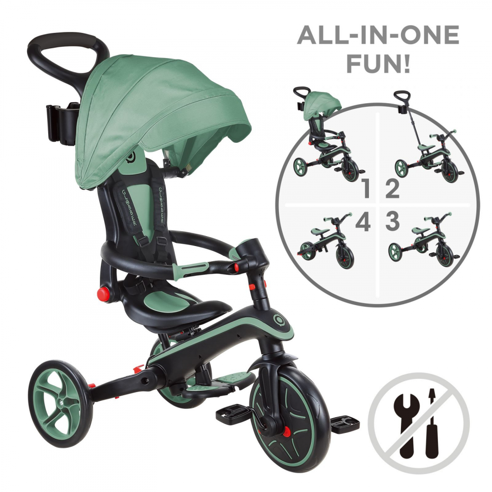 Globber Explorer 4 în 1 Verde Pal - Tricicletă Pliabilă