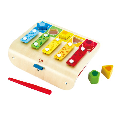 Xilofon Hape 5 Taste, Puzzle Forme, Lemn, 12 Luni+