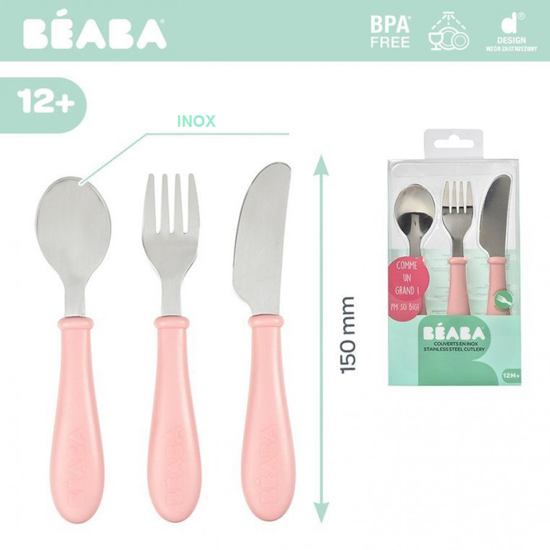 Set 3 tacamuri inox Roz Beaba, 18 luni+