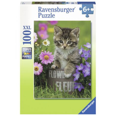 Puzzle Pisicuta intre Flori 100 piese Ravensburger