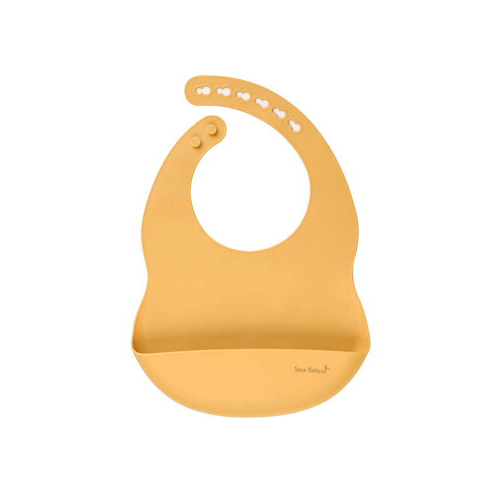 Baveta Silicon Saro Baby cu Buzunar Mustard