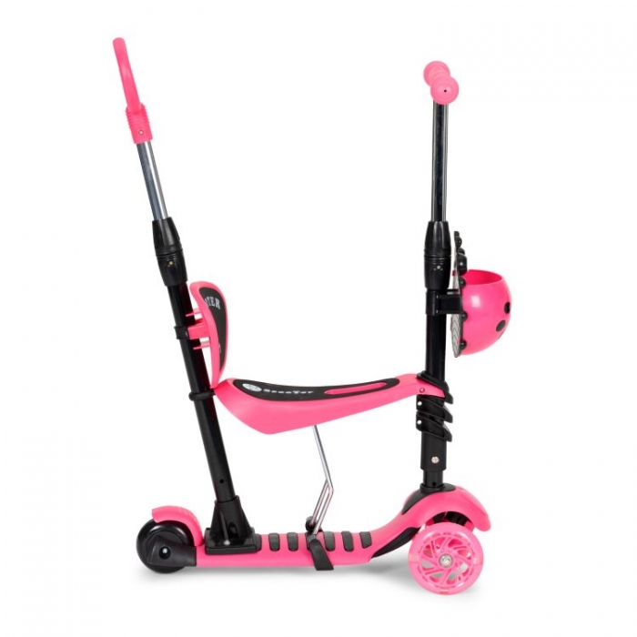 Trotineta 5 in 1 Ecotoys Roz cu LED și Mâner Parental - imagine 3