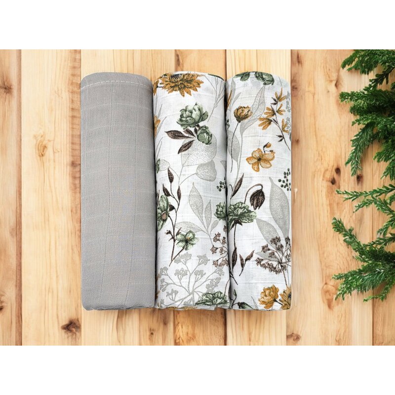 Set Museline MimiNu Botanica Grey - 100% Bumbac - imagine 2