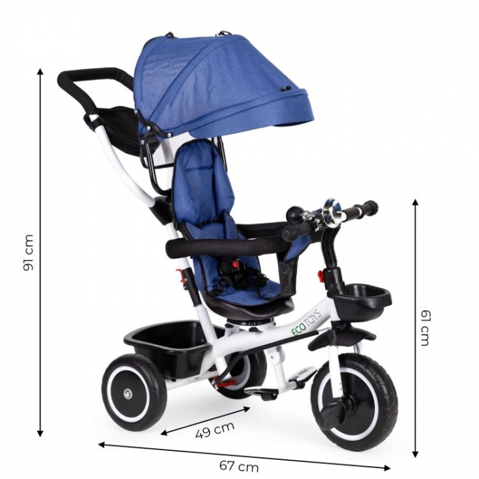 Tricicleta Ecotoys Albastru, 6 Luni+ | Siguranta Si Confort