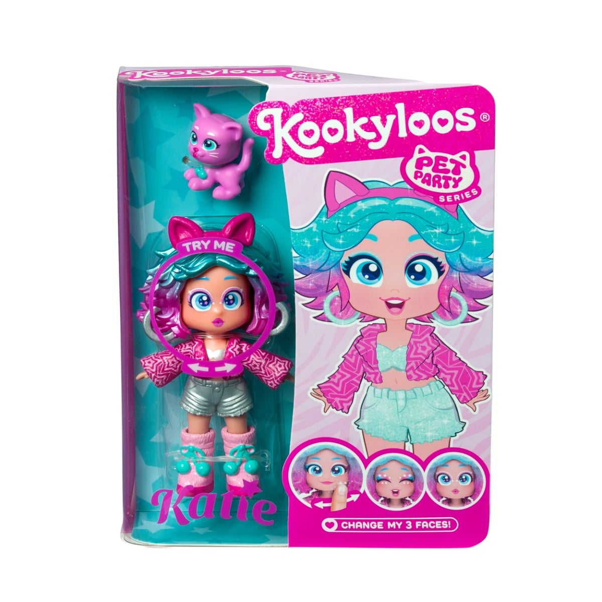 Păpușă Kookyloos Katie & Pisicuță Pets Party