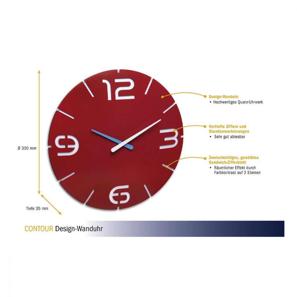 Ceas Designer Tfa Contour Rosu - Design Modern