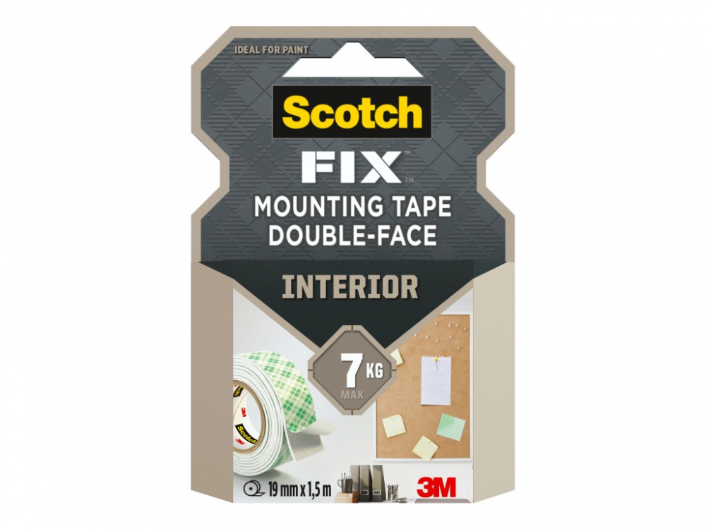 Banda Dublu Adezivă Scotch 19mm x 1.5m, Montare fără găurire
