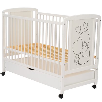 Patut Timmi Heart Qmini 120x60, Pin, Alb, cu Sertar - imagine 5