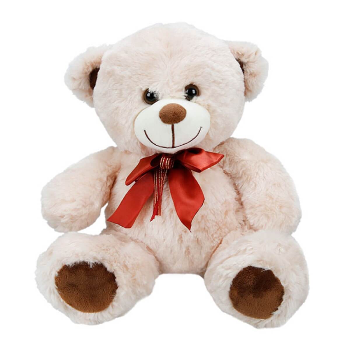Ursulet Plus Puffy Friends 30 cm cu Fundiță Roșie