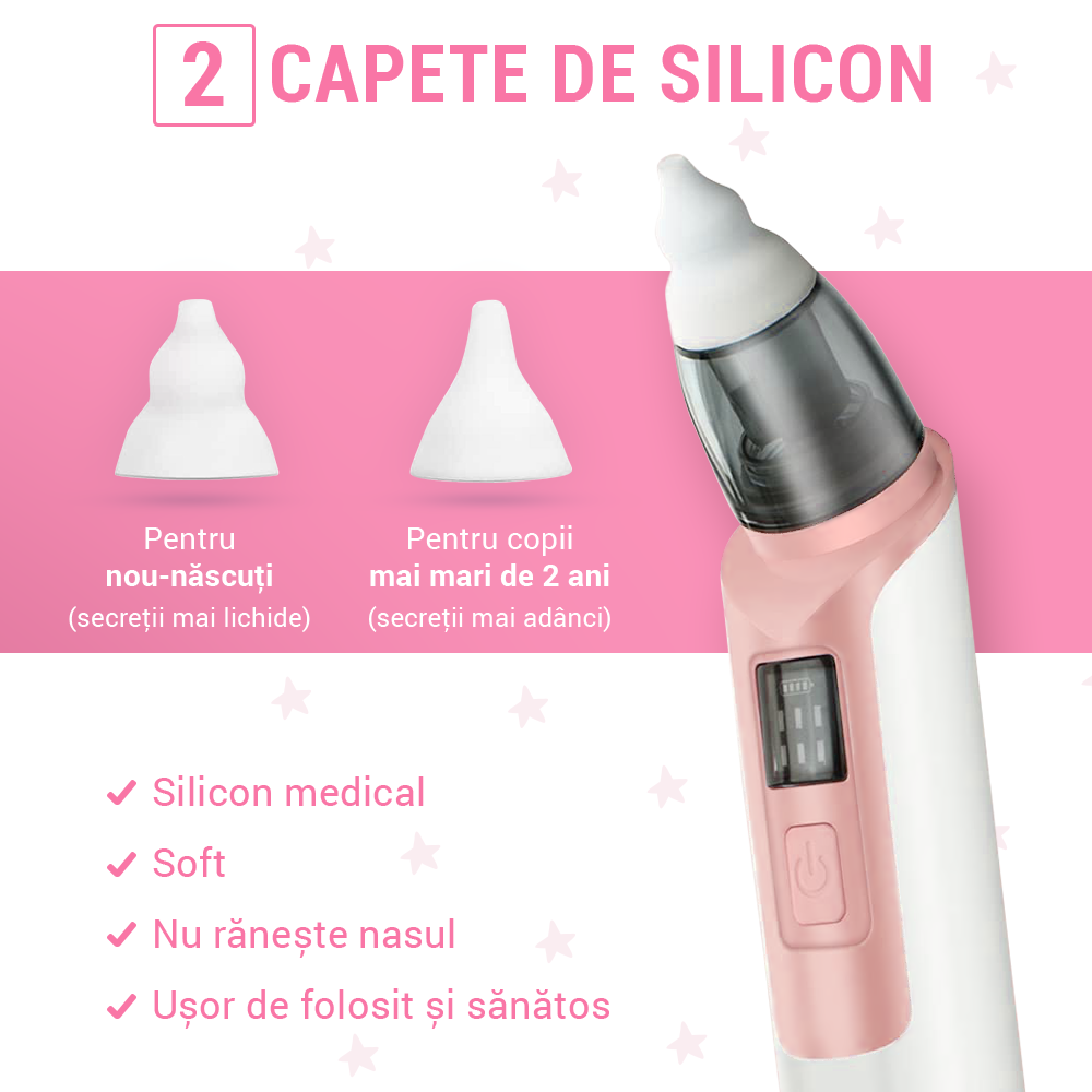 Aspirator Nazal Ima Baby, Silentios, 2 Capete, Roz - imagine 3