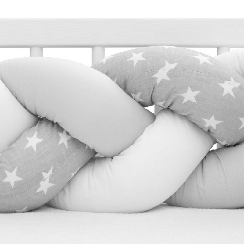 Bumper Patut New Baby 225 cm Tricotat Stars Grey/White - imagine 4