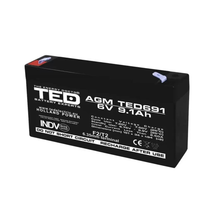 Acumulator 6V 9.1Ah AGM F2 pentru Masinute Electrice