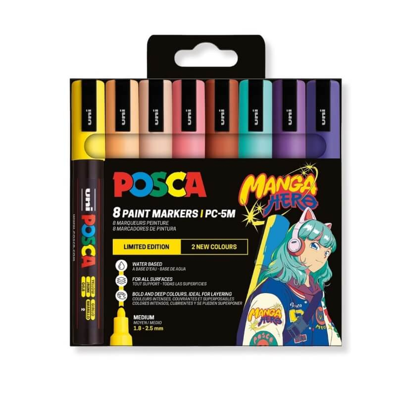 Set 8 Markere Posca Manga Hero - Ediție Limitată