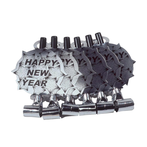Suflatoare Happy New Year Argintii - Set 6 Bucati Widmann