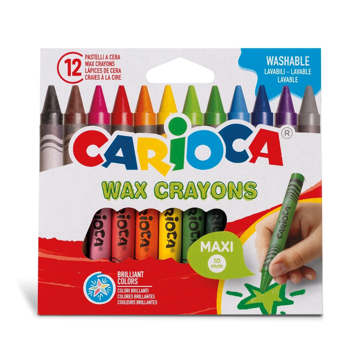 Set 12 Creioane Cerate Carioca Maxi, Culori Stralucitoare