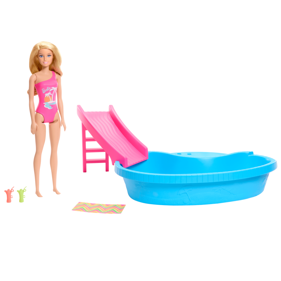 Barbie Piscina cu Tobogan, Set Joaca HRJ74