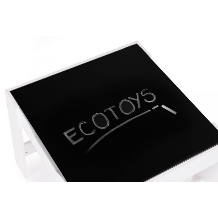 Ecotoys Masă cu 2 scaune copii alb-gri cu depozitare - imagine 9