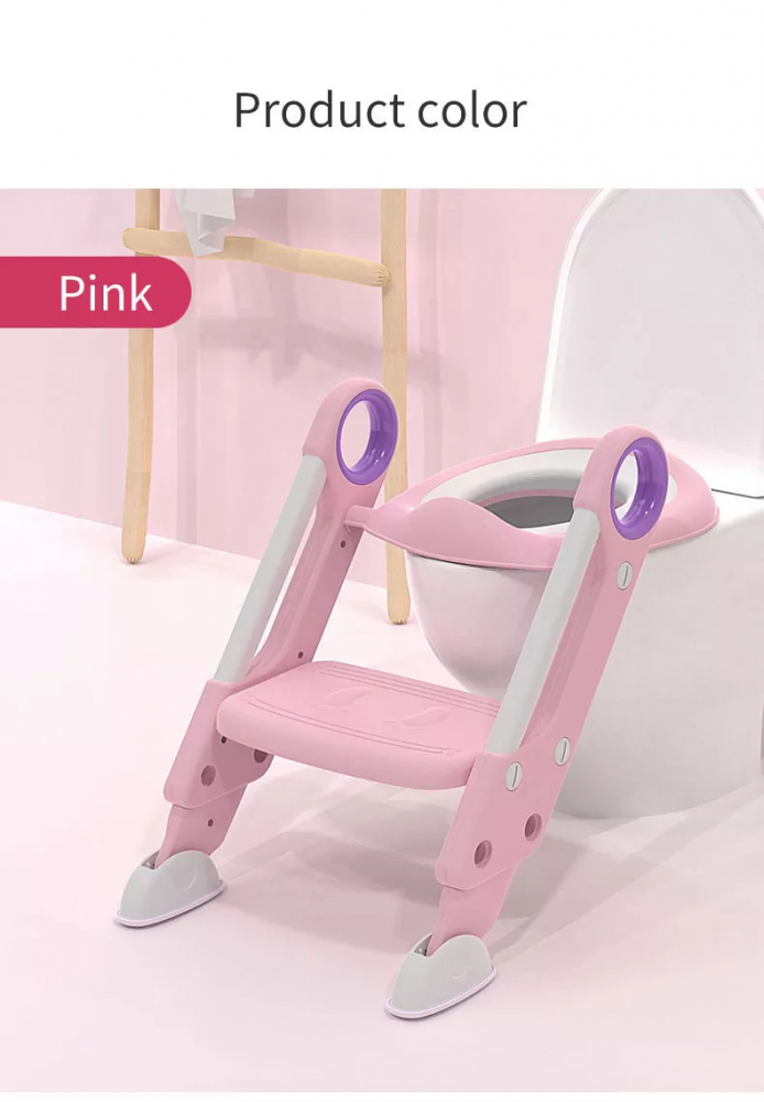 Reductor Toaletă Little Mom Sturdy Pink cu Scarită - imagine 2