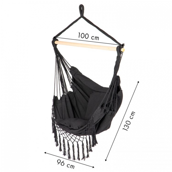 Leagan suspendat Modernhome negru cu 2 perne