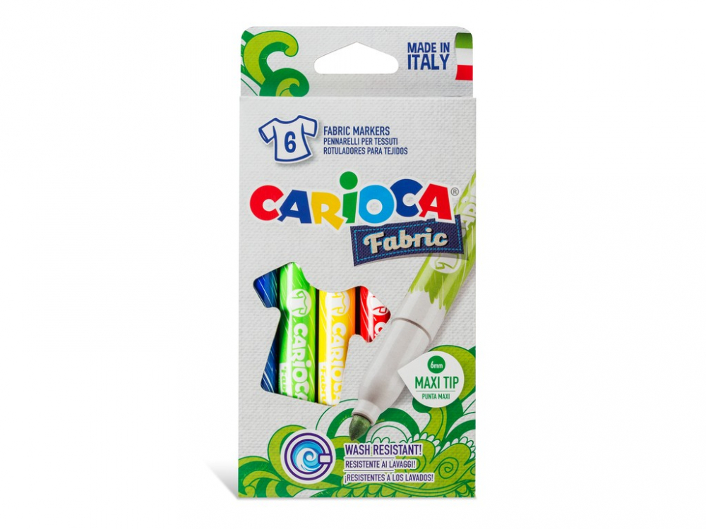 Set 6 Markere Textile Carioca, Rezistente la Spălare