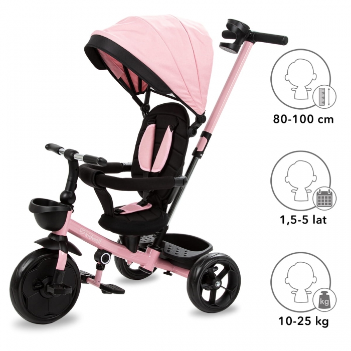 Tricicleta Kidwell Axel Roz, Scaun Rotativ, Control Parental - imagine 4
