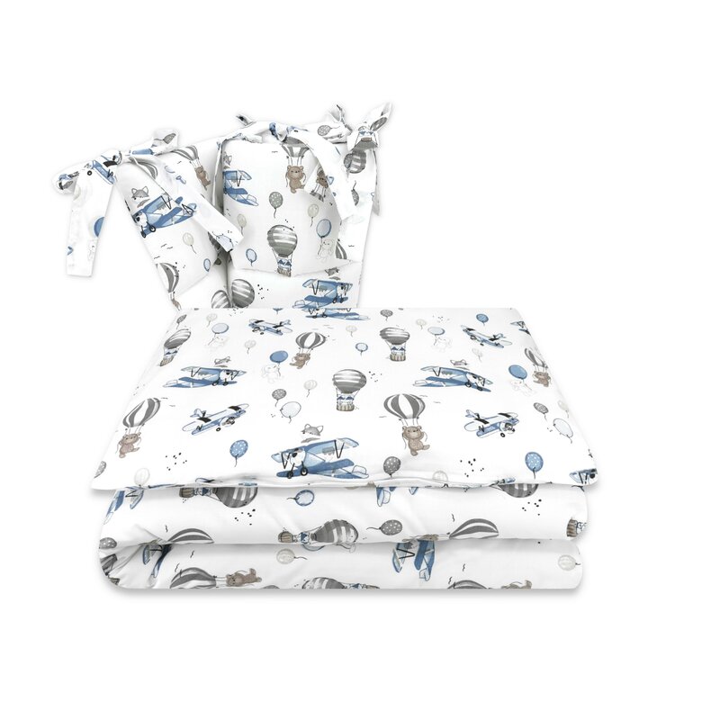 Lenjerie patut MimiNu 3 piese bumbac blue plane