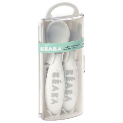 Set Beaba linguriță și furculiță ergonomică gri - imagine 3