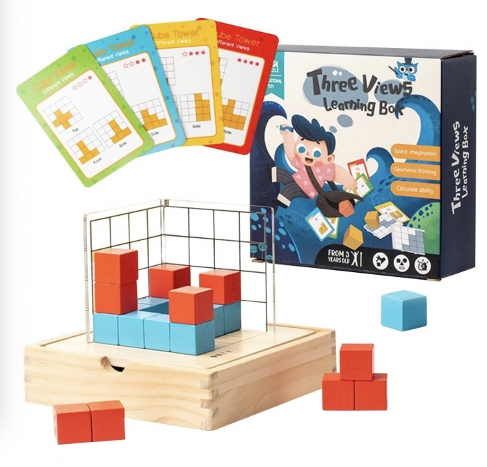 Joc Montessori Cutie 3D Krista, Cuburi și 50 Carduri