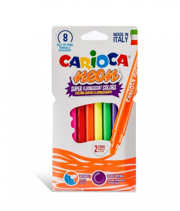 Set 8 Carioci Lavabile Neon Carioca, Vârf Conic