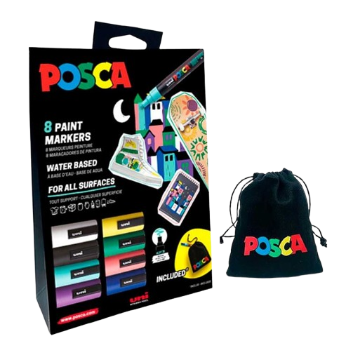 Set POSCA Xmas 8 Markere + Sacoulet | Ediție Limitată