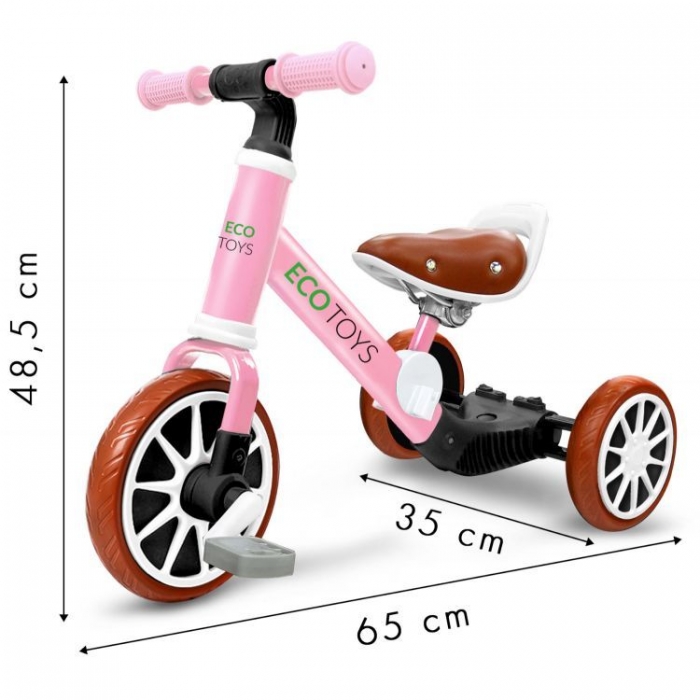 Tricicleta Ecotoys 3 in 1 Roz, Transformabilă - imagine 3